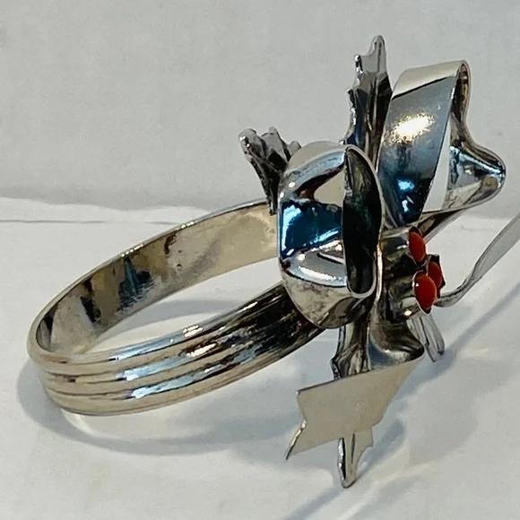 Silver napkin rings bow tie holly silver-plated brass Christmas - Picture 6 of 10